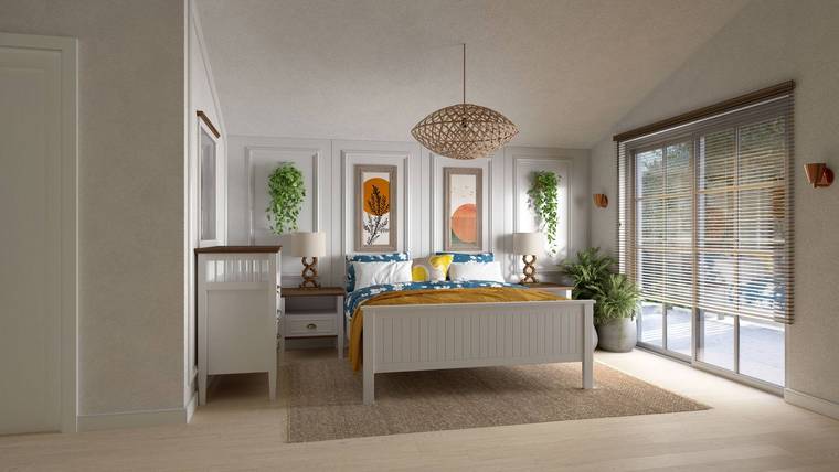 2+1 loft dairede yatak odası ve terasa açılan cephe