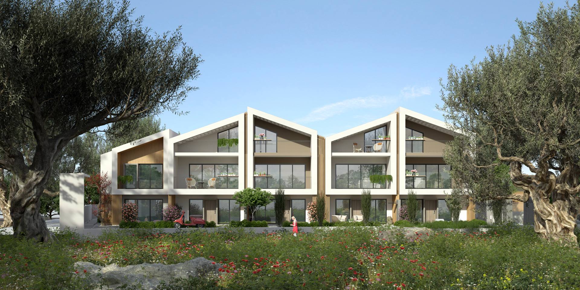 Islandi Thassos I — bahçeli evlerin dış görünümü