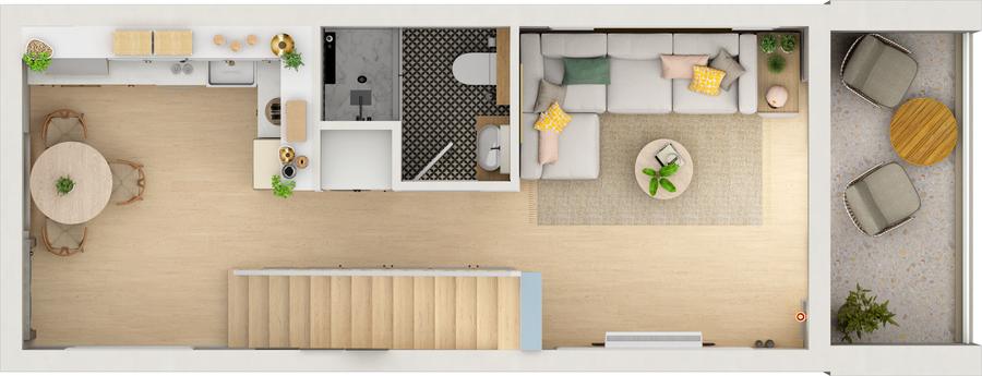1+1 Loft giriş kat planı